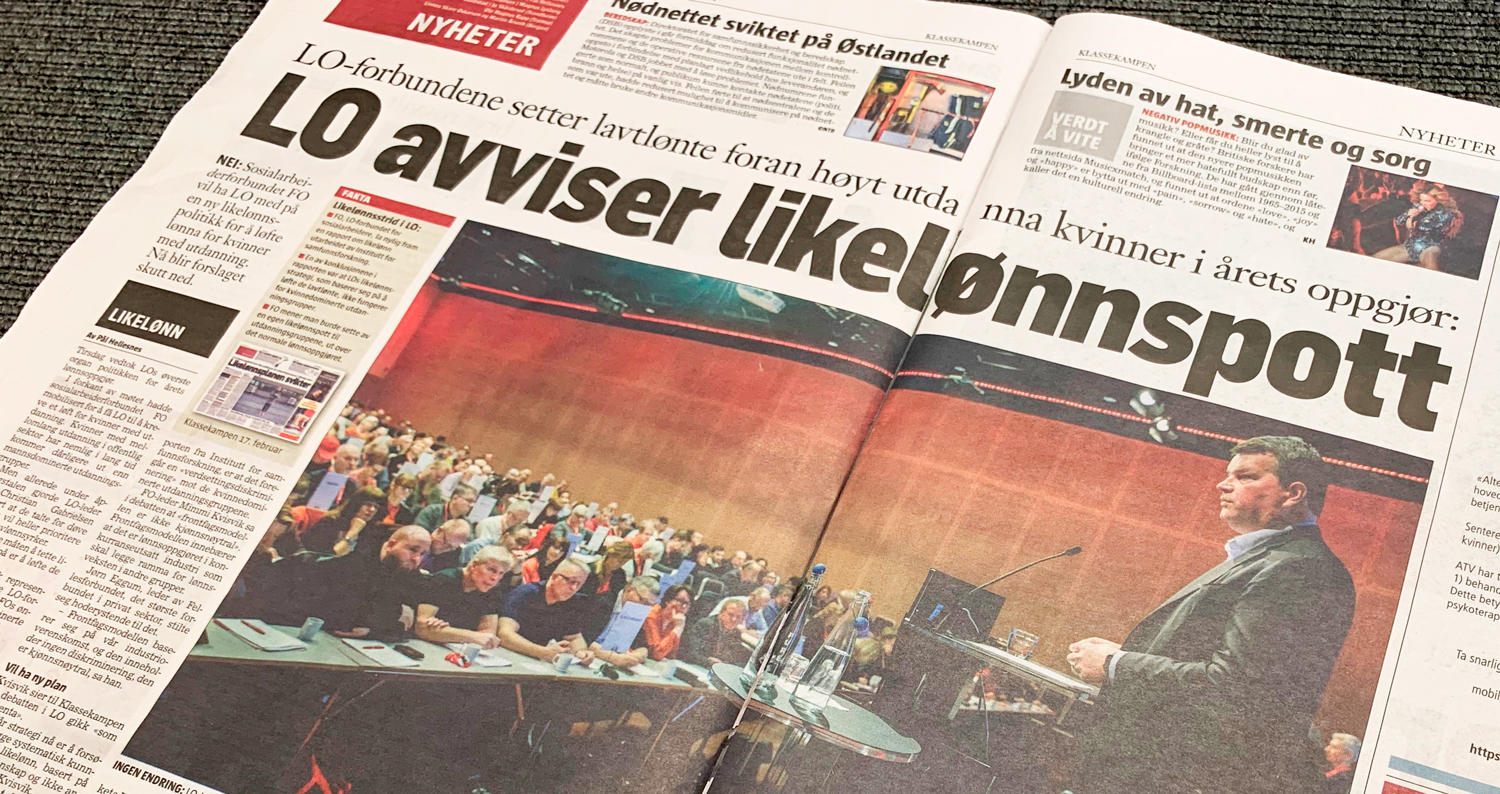 FO tar kampen om likelønn i LO. Klassekampen følger opp