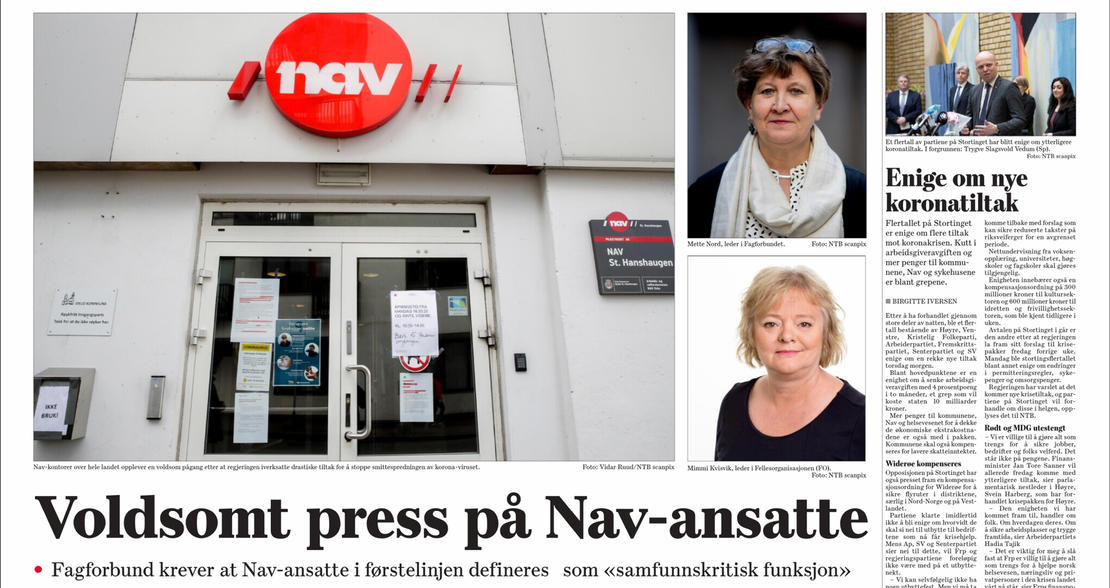 FO og Fagforbundet: Krever at Nav-ansatte i førstelinjen blir definert som «samfunnskritisk funksjon»